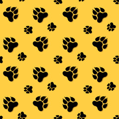 Dog paw track. Seamless animal pattern of paw footprint. Vector illustration.
