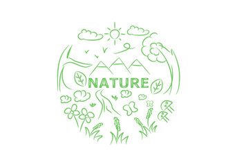 Green environment nature circle kid drawing doodle flat vector design.