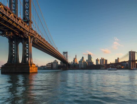 Manhattan Bridge and Dumbo from East river day to night time lapse