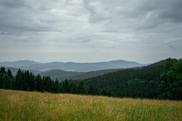 Fototapeta na wymiar Polish landscape with mountains and clouds