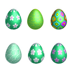Happy Easter Day. 3D Easter eggs. Colorful Easter eggs on white background.