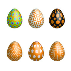Happy Easter Day. 3D Easter eggs. Colorful Easter eggs on white background.