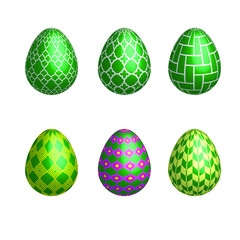 Happy Easter Day. 3D Easter eggs. Colorful Easter eggs on white background.