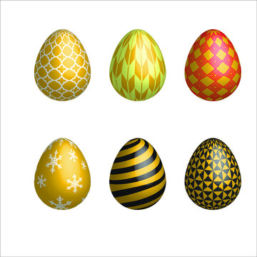 Happy Easter Day. 3D Easter eggs. Colorful Easter eggs on white background.