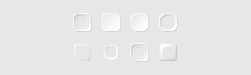Web elements geometry modern neumorphism trend design. 3D minimalism vector buttons neumorphic design. Geometric shapes square white background with light shadows.