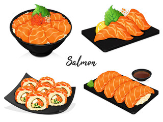 Salmon sashimi menu varieties illustration vector. - obrazy, fototapety, plakaty