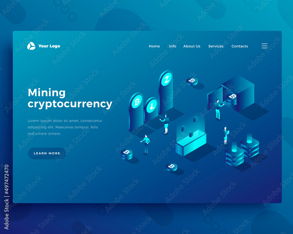 Wall mural mining cryptocurrency characters office people and interact with computers landing page or banner te