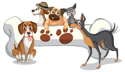 A group of dogs in cartoon style
