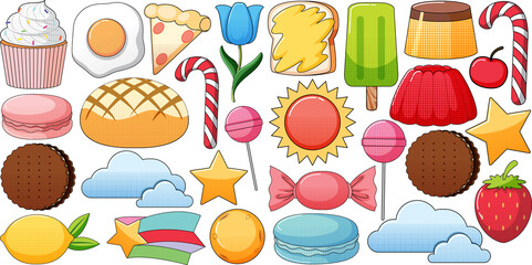 Set of vintage style cartoon on white background