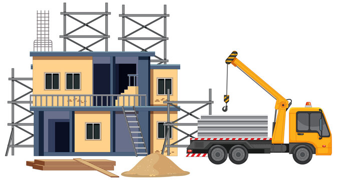 Building construction site on white background