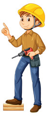A construction worker holding drill