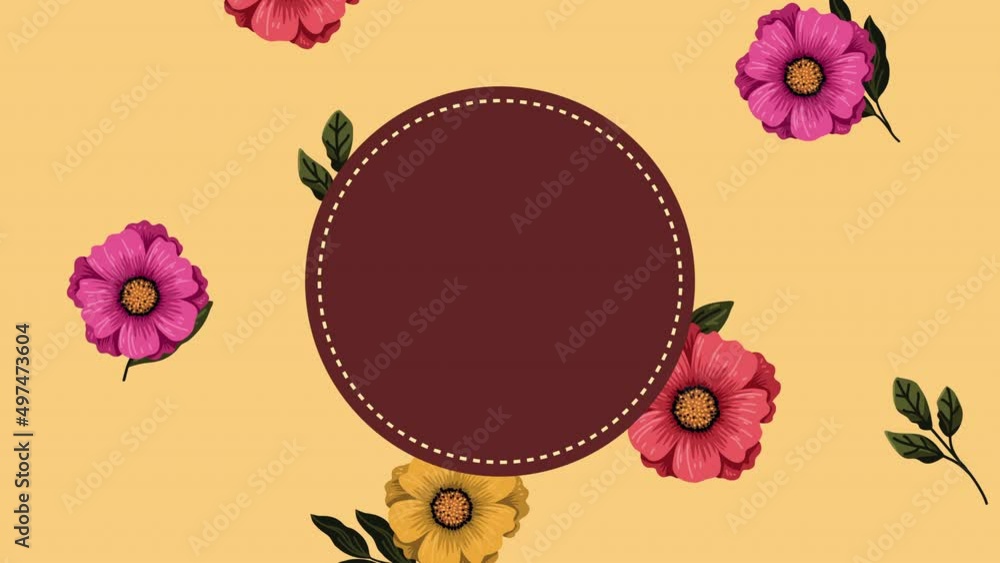 Poster spring flowers pattern in circular frame