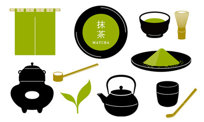 抹茶,茶道具,のイラストセット_Matcha,green tea