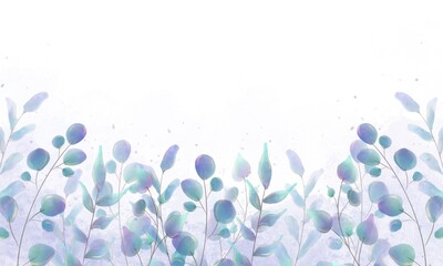 Botanical watercolor  illustration isolated on white background. Violet green leaves and petals for wedding invitations, events and presentations.