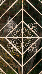 Puerta de jardín de hierro forjado con motivos geométricos