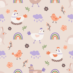 Boho Spring Seamless Pattern