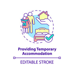 Providing temporary accommodation concept icon. Government initiative abstract idea thin line illustration. Isolated outline drawing. Editable stroke. Arial, Myriad Pro-Bold fonts used - obrazy, fototapety, plakaty