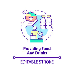 Providing food and drinks concept icon. Foodstuff supply. Government initiative abstract idea thin line illustration. Isolated outline drawing. Editable stroke. Arial, Myriad Pro-Bold fonts used