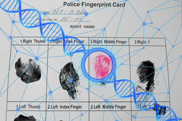 investigation of crime, database fingerprints with special paint in police fingerprint card,...