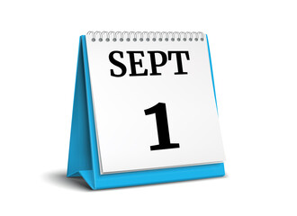 September 1. Calendar on white background. 3D illustration.
