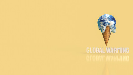 The earth ice cream melting concept for global worming 3d rendering