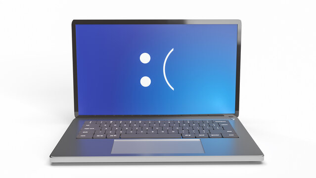 The blue screen error showing on laptop pc  3d rendering