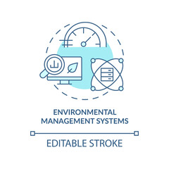 Environmental management system turquoise concept icon. Tool of industrial ecology abstract idea thin line illustration. Isolated outline drawing. Editable stroke. Arial, Myriad Pro-Bold fonts used