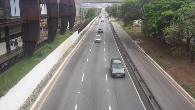 Aerial time lapse of an avenue traffic jam in Sao Paulo