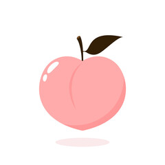 Peach cartoon vector. Doodle peach with leaves icon. Peach fruit in shape of heart isolated on white background. Farm, natural food, fresh fruits, vegan concepts.