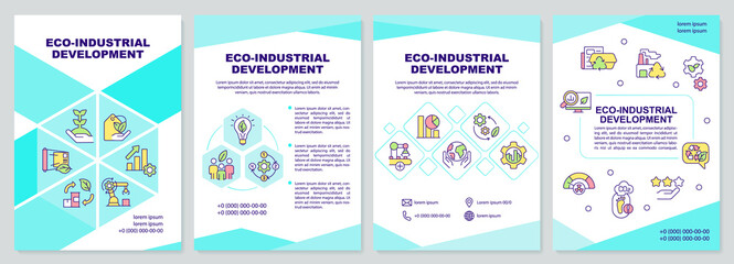 Fototapeta na wymiar Eco industrial development mint brochure template. Sustainable process. Leaflet design with linear icons. 4 vector layouts for presentation, annual reports. Arial-Black, Myriad Pro-Regular fonts used