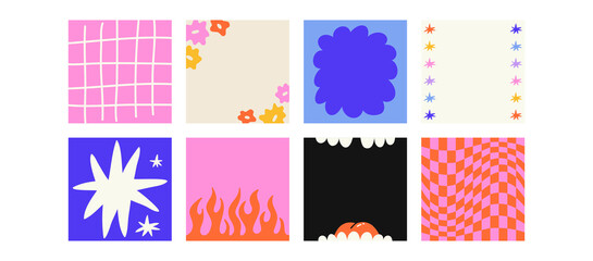 Set of various abstract cards. Bright backgrounds with space for text. Hand drawn Vector illustration of isolated templates on a white background. Cartoon style.