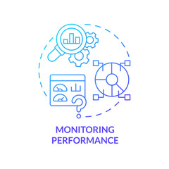 Monitoring performance blue gradient concept icon. Common challenge facing business abstract idea thin line illustration. Measurement. Isolated outline drawing. Myriad Pro-Bold font used