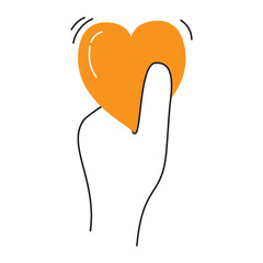 Healthcare hands holding heart.The hand gives the heart.Healthcare concept.Medicine icon.Volunteer and community help symbol. People share love.Outline vector illustration.
