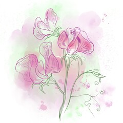 delicate graphic flowers on a watercolor background