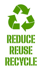 Reduce Reuse Recycle text. Recycling arrows.