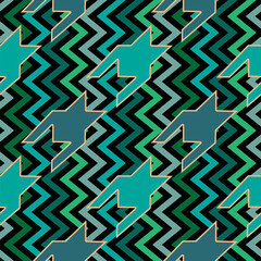 Green houndstooth on chevron pattern background.
