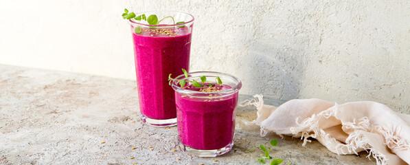 glasses with beet smoothie on the table