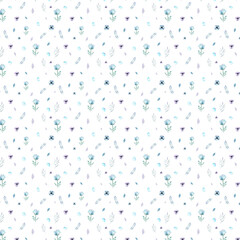 Summer pattern with blue rose and leaves. Watercolor seamless pattern with flower for fabric, wallpaper on white background.