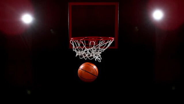 Super slow motion of basketball player hitting the basket. Filmed on high speed cinema camera Phantom, 1000fps. Speed ramp effect.
