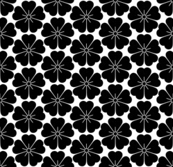 Seamless Japanese flowers Vector pattern on white