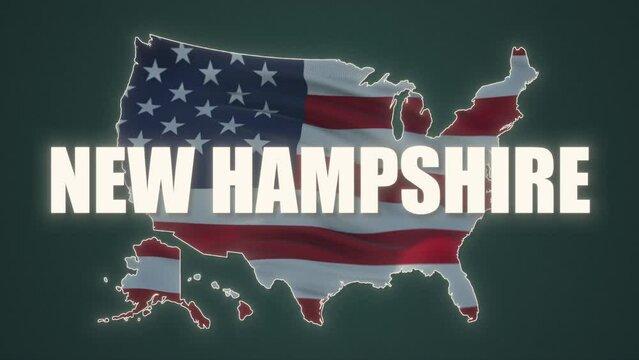New Hampshire state. National 3d United States flag waving. U.S. New Hampshire seamless loop animation. American US State flag HD resolution Background. 