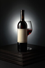 Fototapeta premium Glass and bottle of red wine.