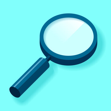 Magnifying glass icon in 3d flat style. Search loupe on color background. Business analytic illustration. Vector design object for you project 