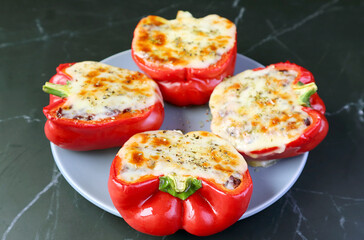 Plate of Tasty and Healthy Homemade Dolma or Stuffed Bell Peppers