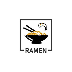 Ramen shrimp logo design template vector