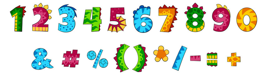 Cartoon numbers in dino style. Decorative number font