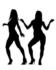 Dancers in theatrical costume on a white background