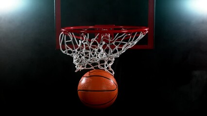 Super slow motion of basketball ball hitting the basket. Filmed on high speed cinema camera, 1000fps. Speed ramp effect. - Powered by Adobe