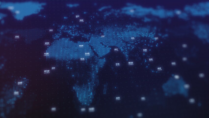 stock market crypto currency concept with digital indicators, world map abstract background