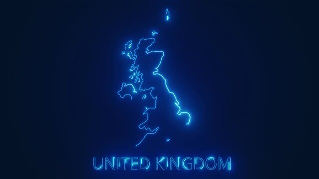 United Kingdom glow map illustration. Rendering video and part of a series.
